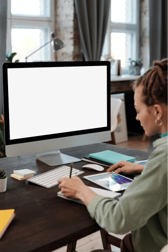 Woman Working On Imac Mockup