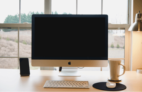 Imac Mockup With Keyboard And Phone