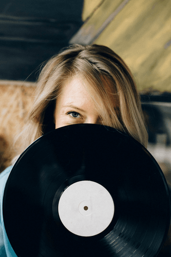 Girl Holding Vinyl Record Mockup