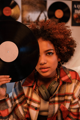 Girl Holding Vinyl Record Mockup