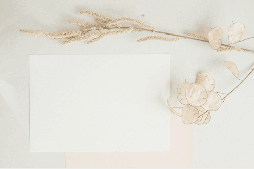 Postcard Mockup Top View With Flower