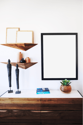 Three Wooden Frame Mockup Mounted On The Wall