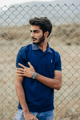 Blue Stretch Solid Polo Shirt Mockup