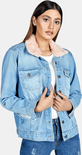 Woman In Jeans Denim Jacket Mockup